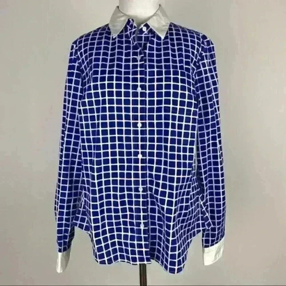 Tommy Hilfiger top size L Blue white window pane - Picture 1 of 10